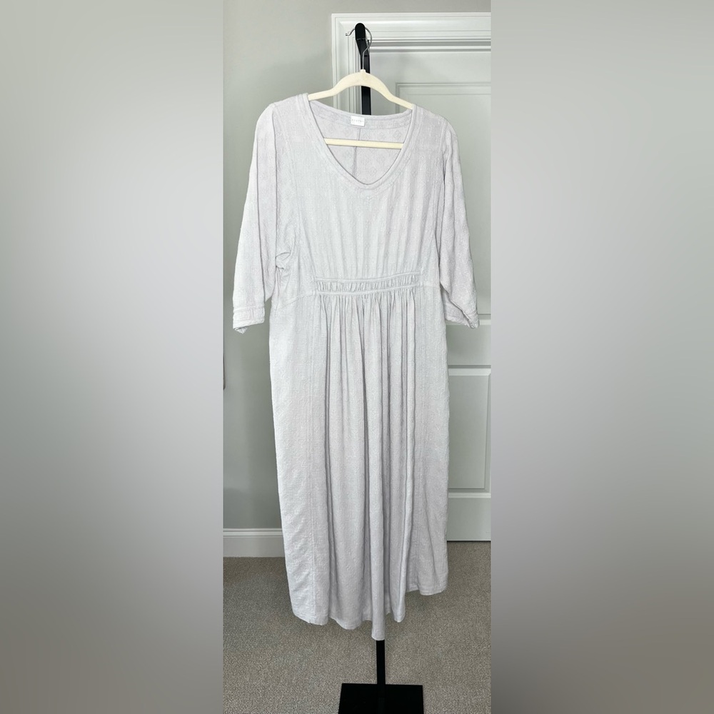 Poetry Organic Cotton Midi Dress, 3/4 Sleeve, Sz 8, Grayish Light Blue
